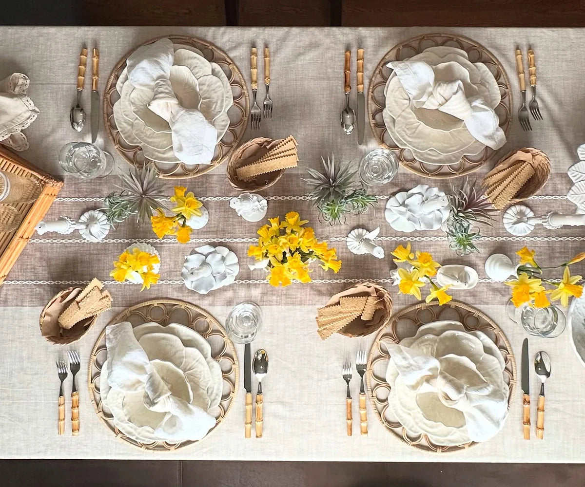 Beige Striped Tablecloth with Tassel