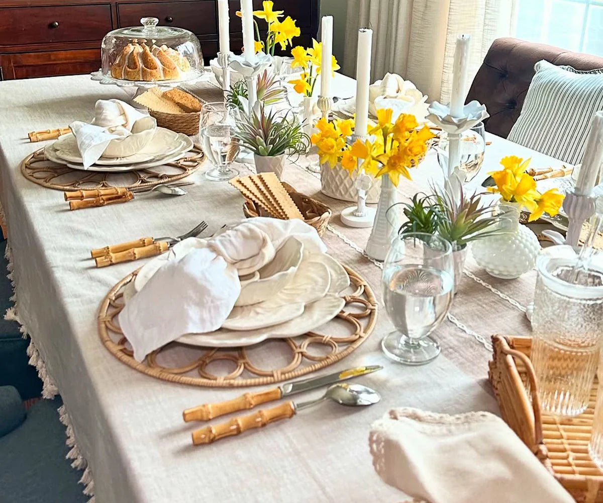 Beige Striped Tablecloth with Tassel
