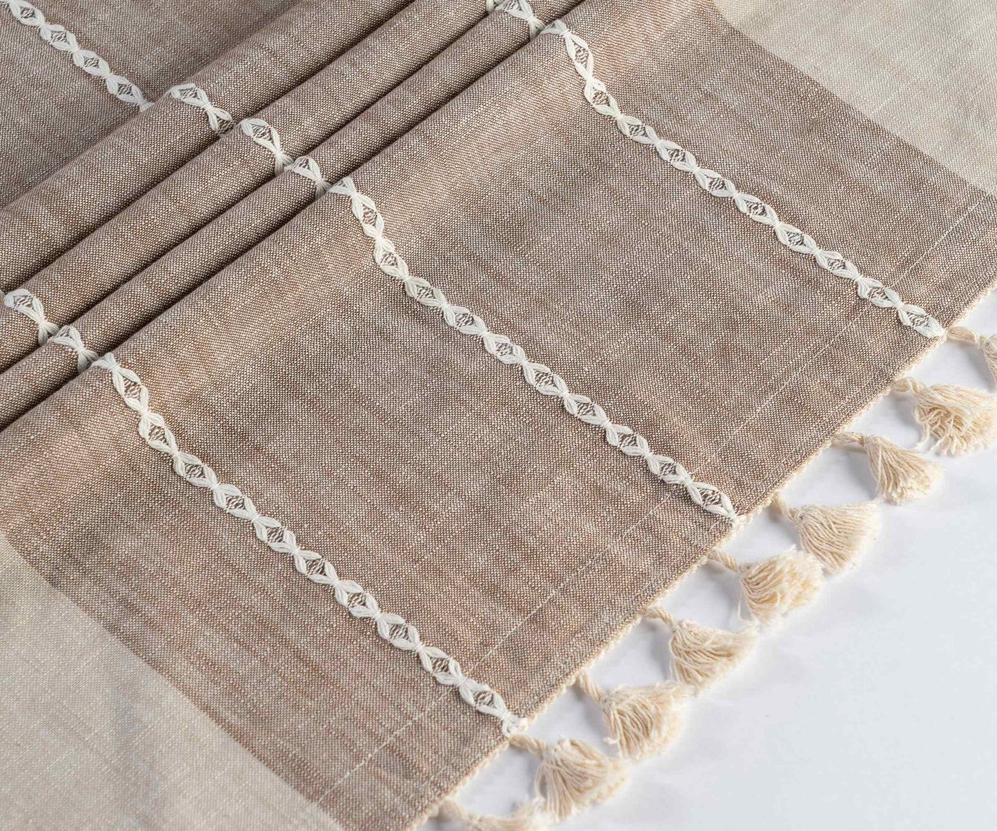 Beige Striped Tablecloth with Tassel