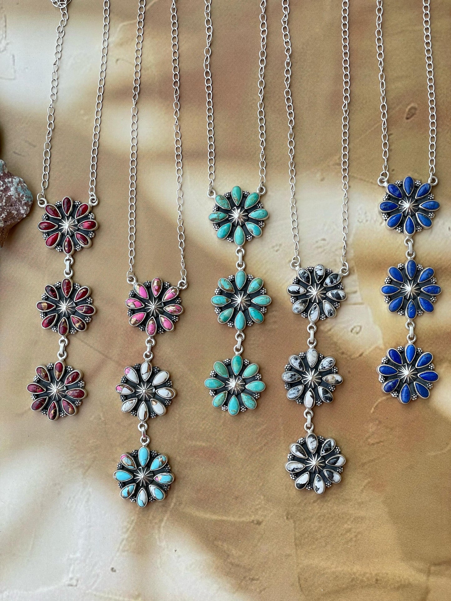 Handmade Sterling Silver Necklace Options- White buffalo, Cotton candy, Mojave, Dahlia rose, Lapis - Signed Nizhoni