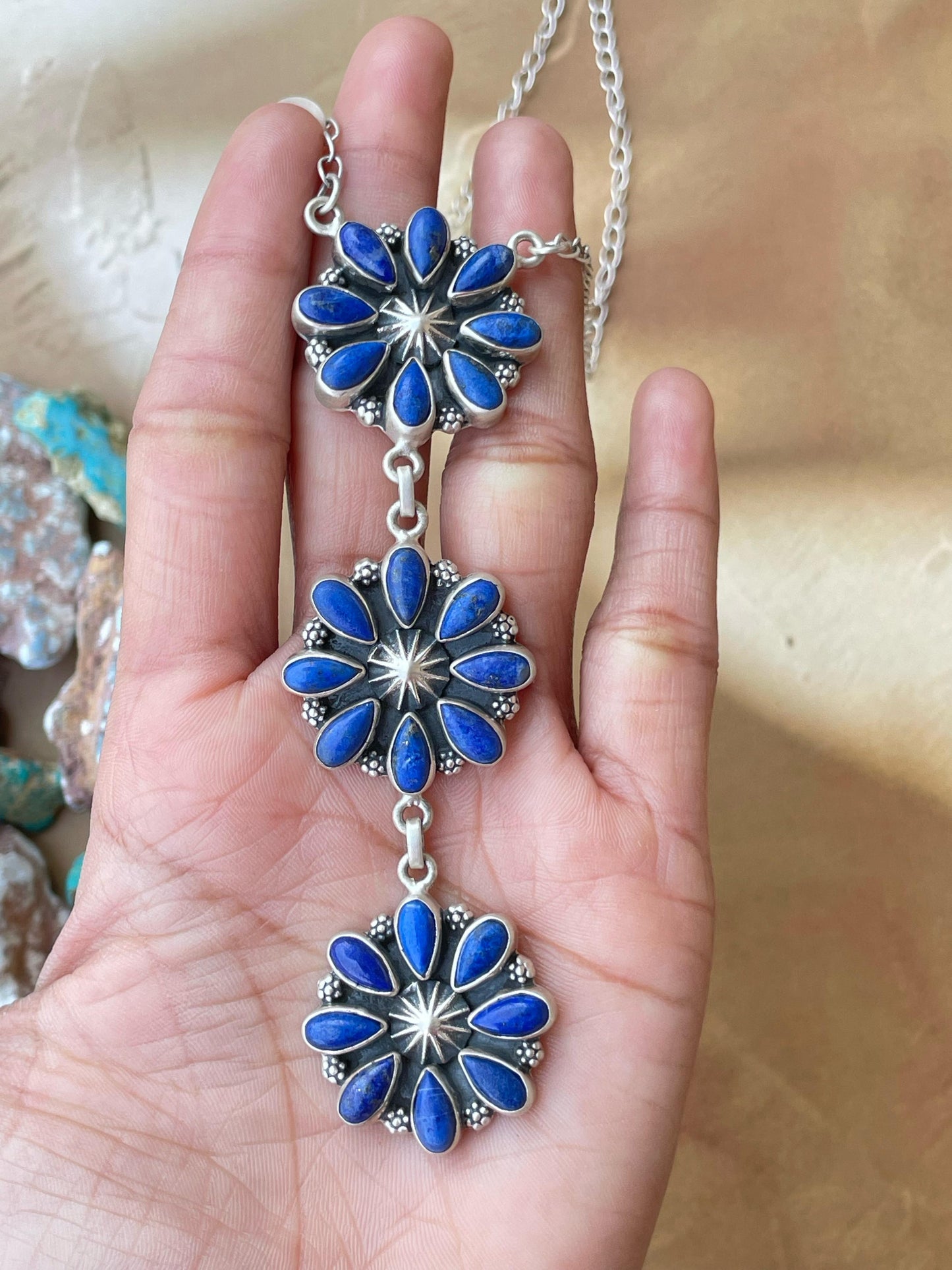 Handmade Sterling Silver Necklace Options- White buffalo, Cotton candy, Mojave, Dahlia rose, Lapis - Signed Nizhoni