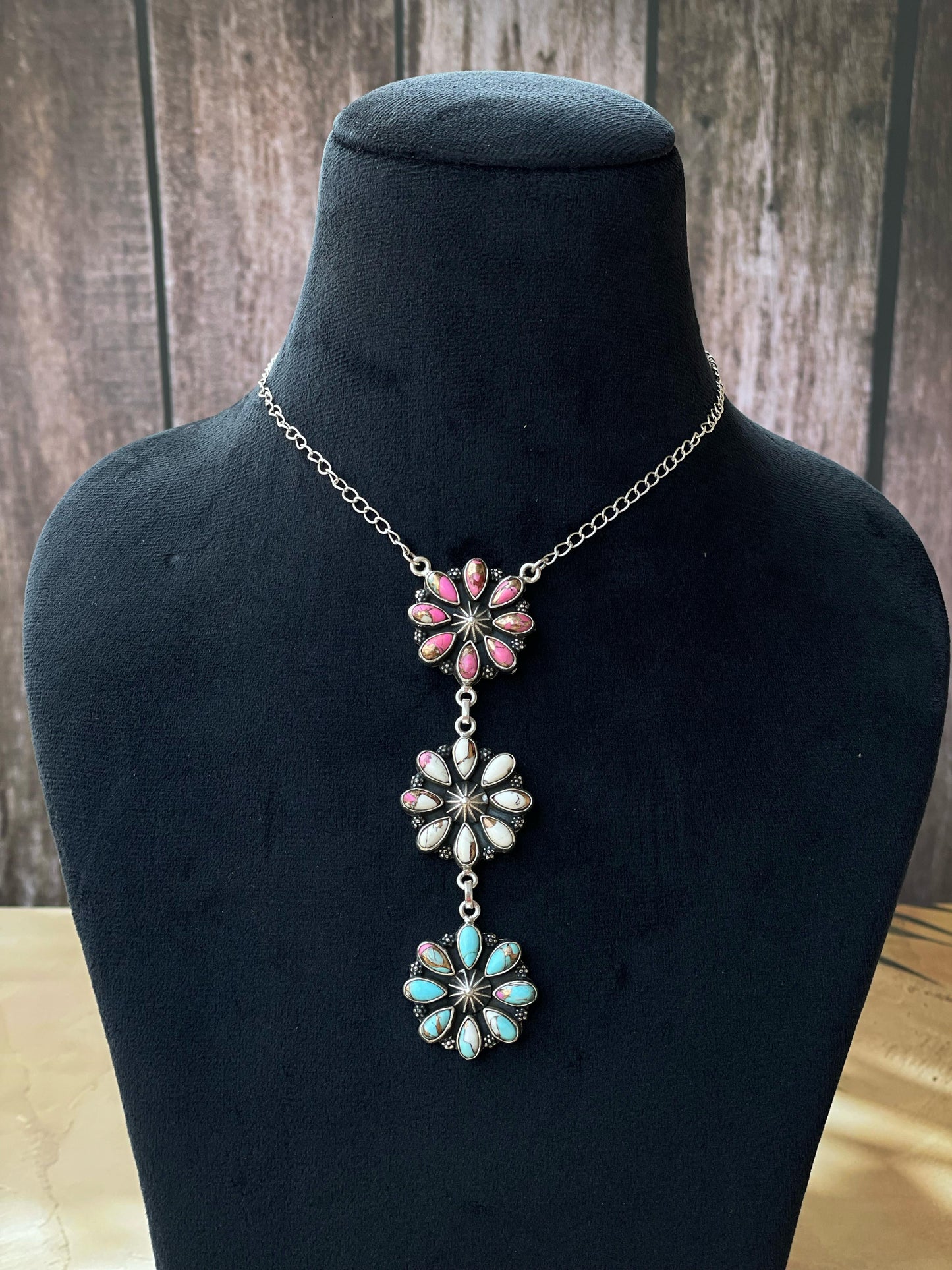 Handmade Sterling Silver Necklace Options- White buffalo, Cotton candy, Mojave, Dahlia rose, Lapis - Signed Nizhoni