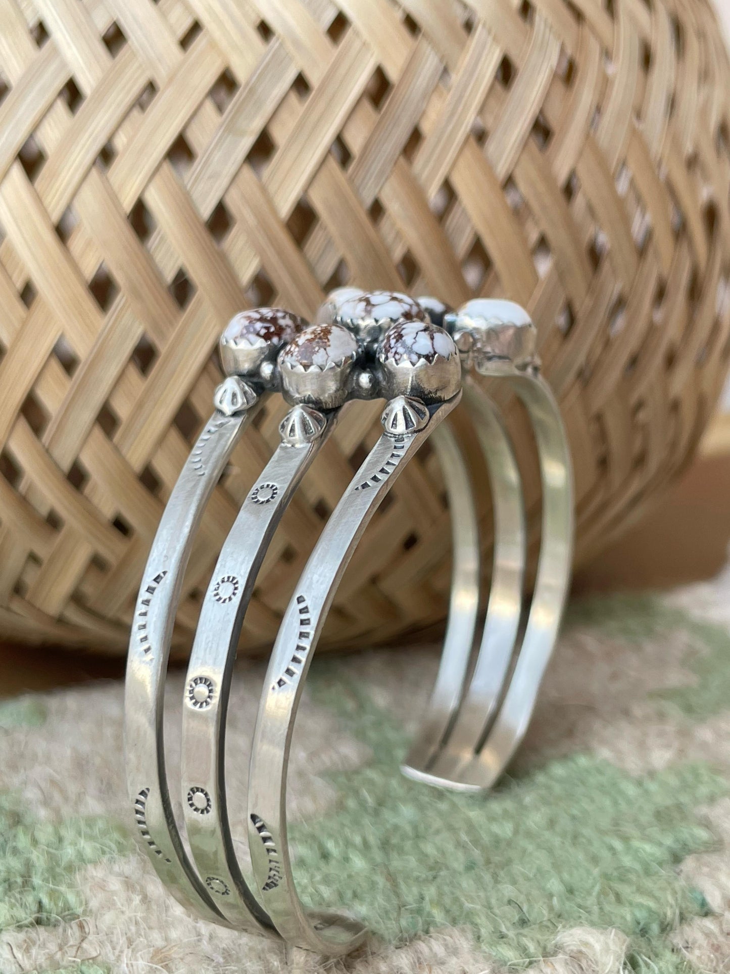 Handmade Sterling silver Cuff Bracelet, Options-mojave turquoise, white buffalo, purple mojave, wild horse, orange mojave Nizhoni