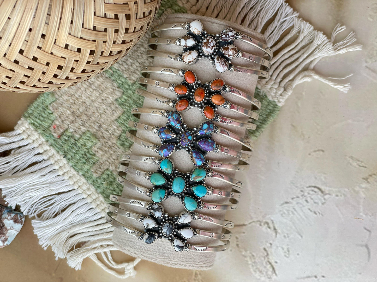 Handmade Sterling silver Cuff Bracelet, Options-mojave turquoise, white buffalo, purple mojave, wild horse, orange mojave Nizhoni