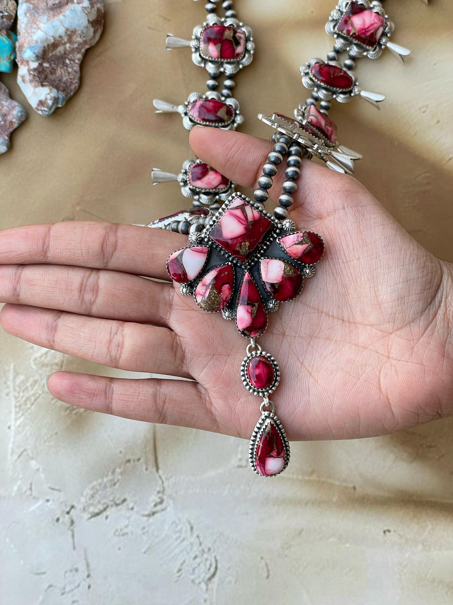 Handmade Sterling Silver Dahlia Rose Cluster Necklace Signed Nizhoni
