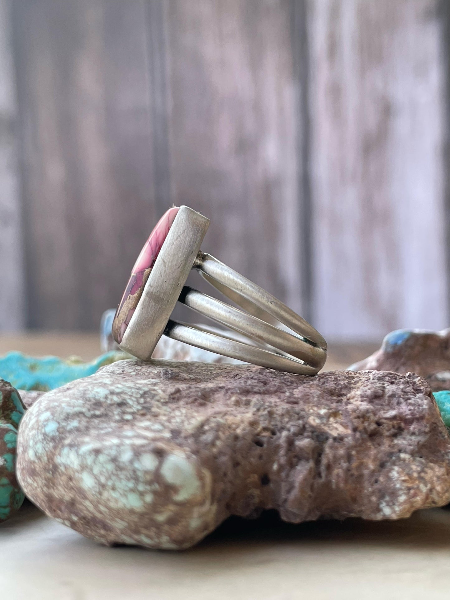 Handmade Sterling Silver Adjustable Red Dahlia Rose Ring signed Nizhoni