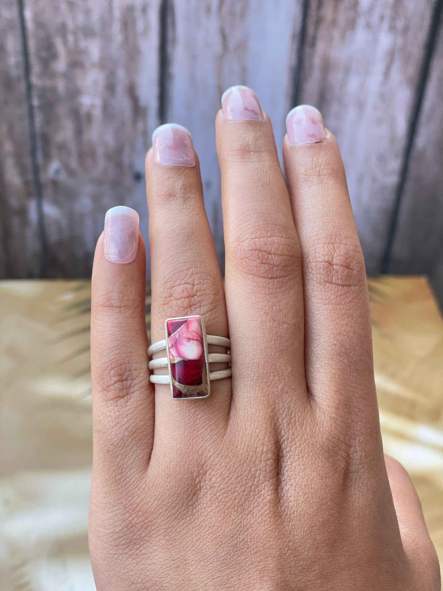 Handmade Sterling Silver Adjustable Red Dahlia Rose Ring signed Nizhoni