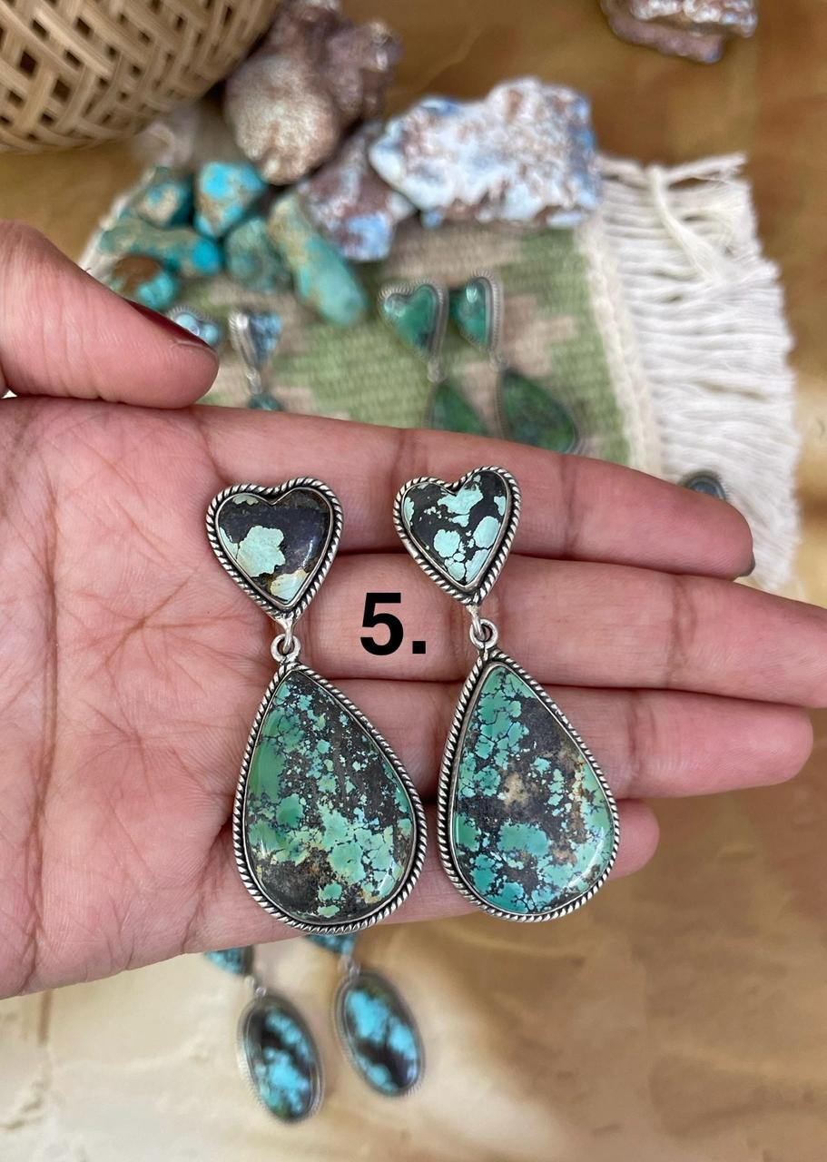 Handmade Sterling Silver Lander Turquoise Post Earrings, Signed Nizhoni