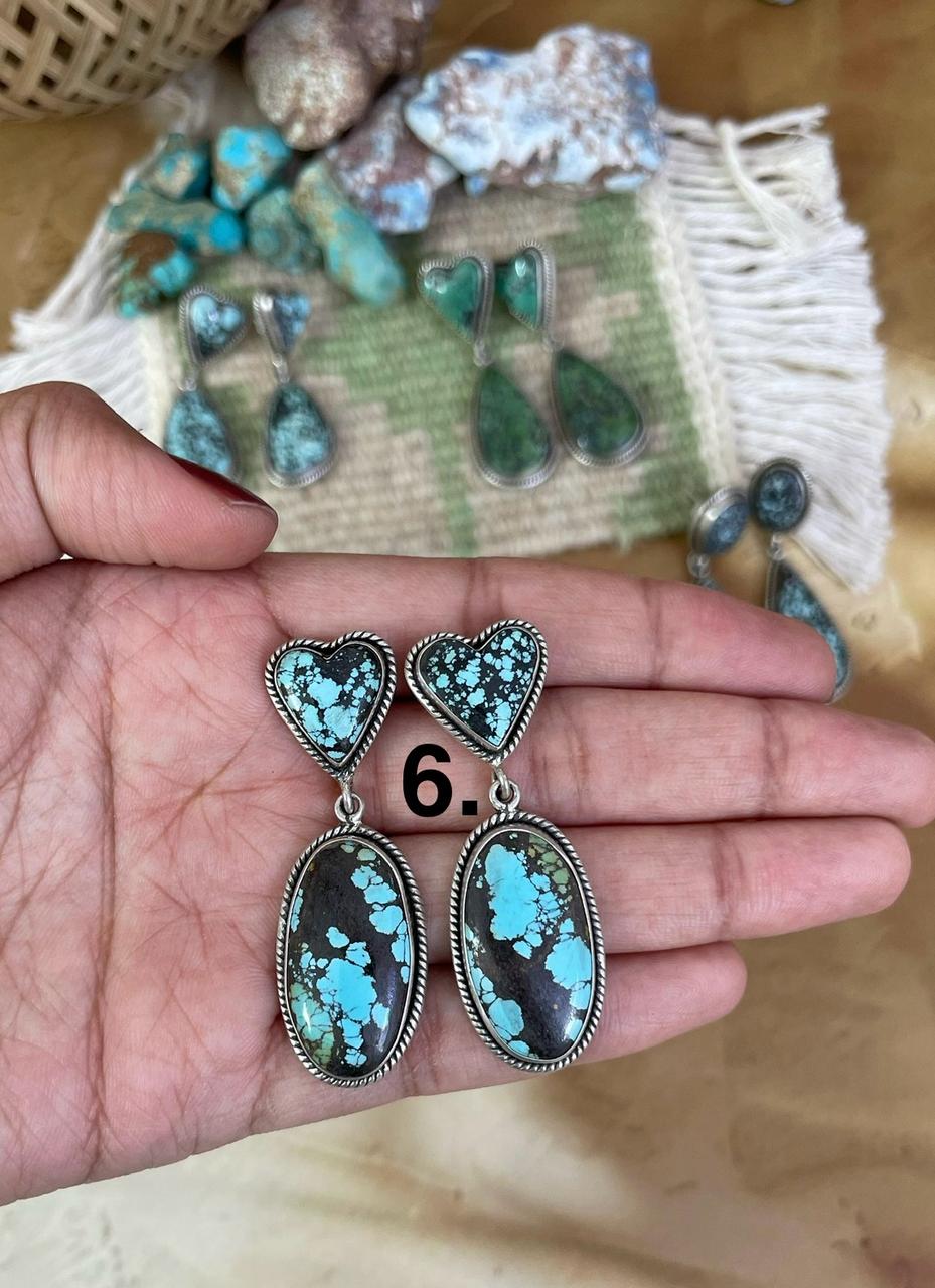 Handmade Sterling Silver Lander Turquoise Post Earrings, Signed Nizhoni