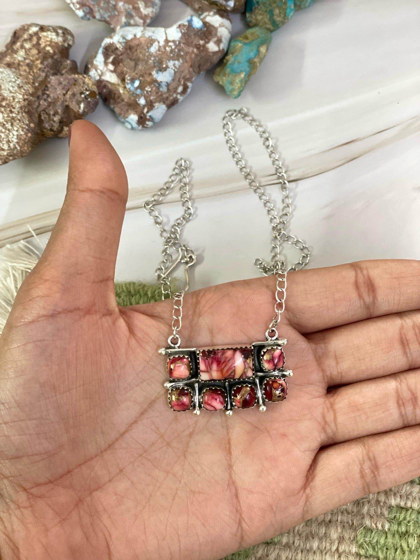 Handmade Sterling Silver Rose Dahlia Necklace, Signed Nizhoni