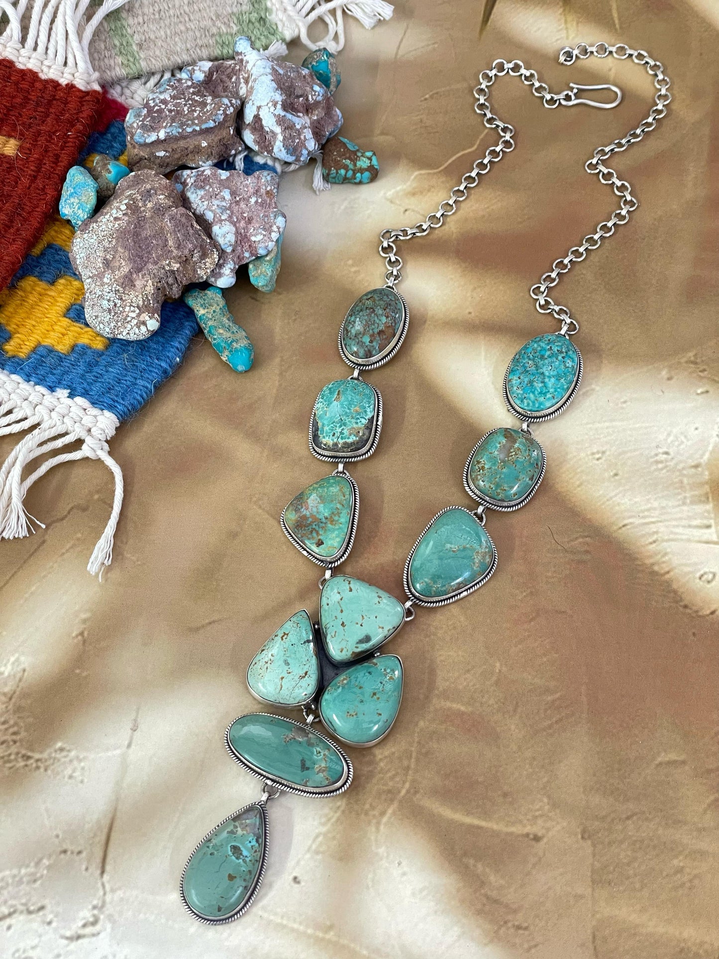 Handmade Sterling Silver Royston Turquoise Necklace, Signed Nizhoni
