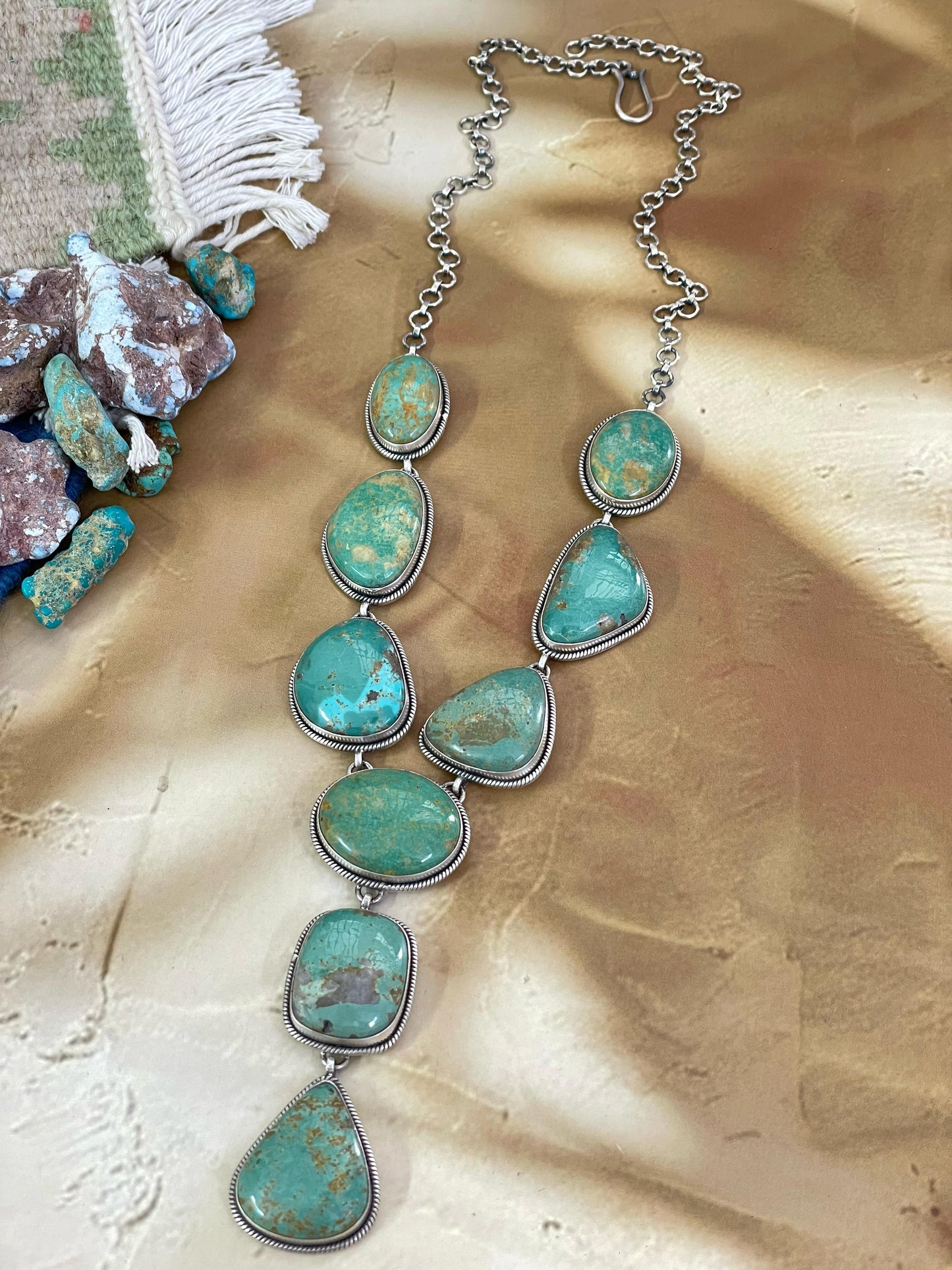 Handmade Sterling Silver Royston Turquoise Necklace, Signed Nizhoni