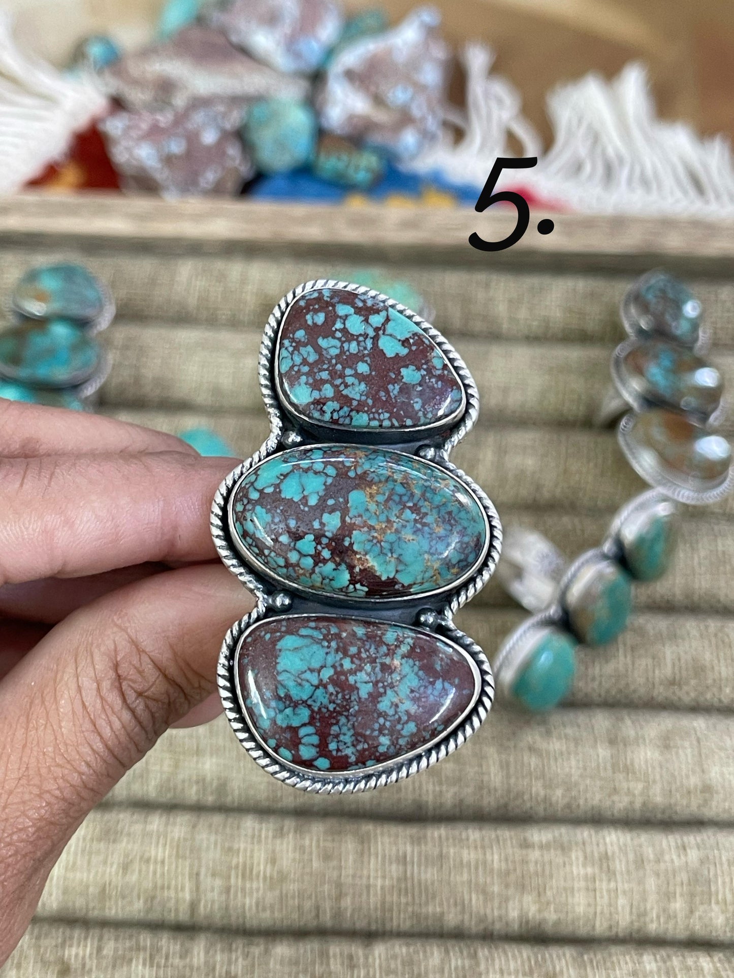 Handmade Sterling Silver Royston Turquoise Adjustable Ring, Signed Nizhoni