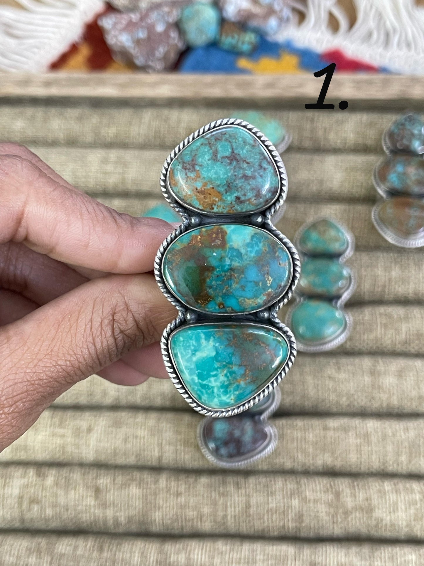 Handmade Sterling Silver Royston Turquoise Adjustable Ring, Signed Nizhoni