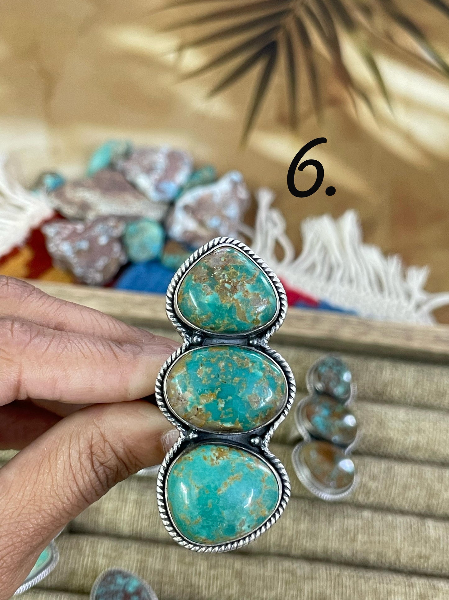 Handmade Sterling Silver Royston Turquoise Adjustable Ring, Signed Nizhoni