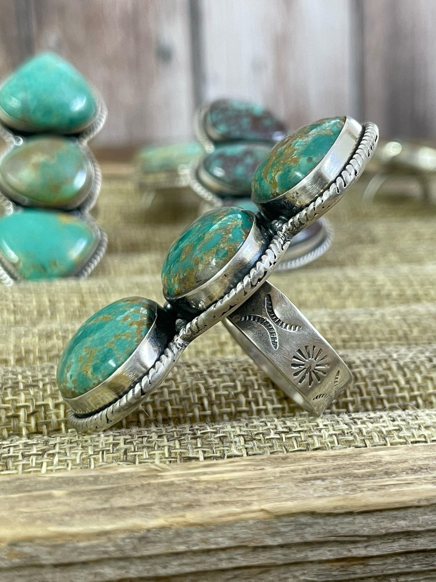 Handmade Sterling Silver Royston Turquoise Adjustable Ring, Signed Nizhoni
