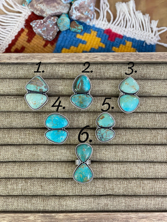 Handmade Sterling Silver Royston Turquoise Adjustable Ring, Signed Nizhoni