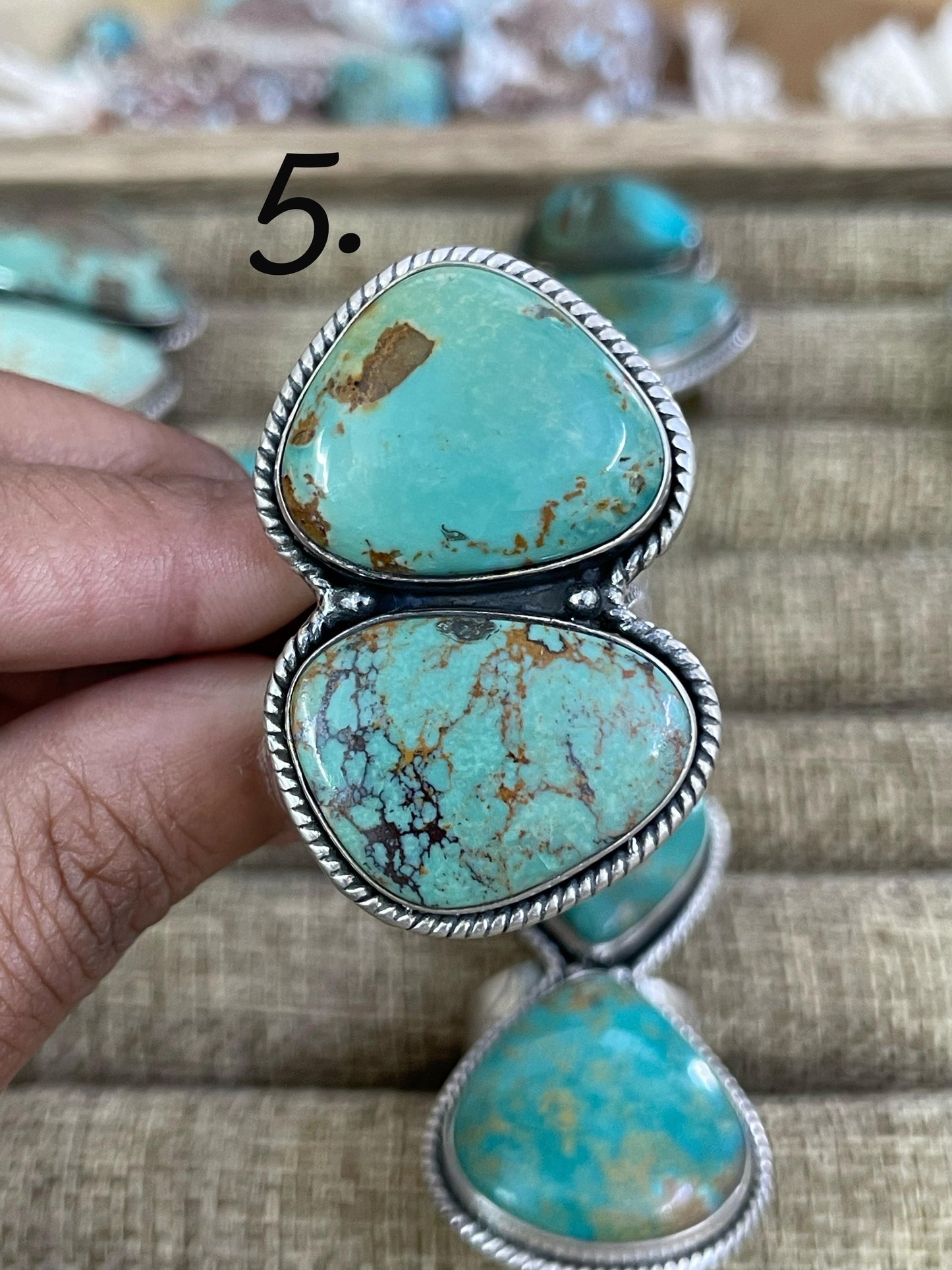 Handmade Sterling Silver Royston Turquoise Adjustable Ring, Signed Nizhoni