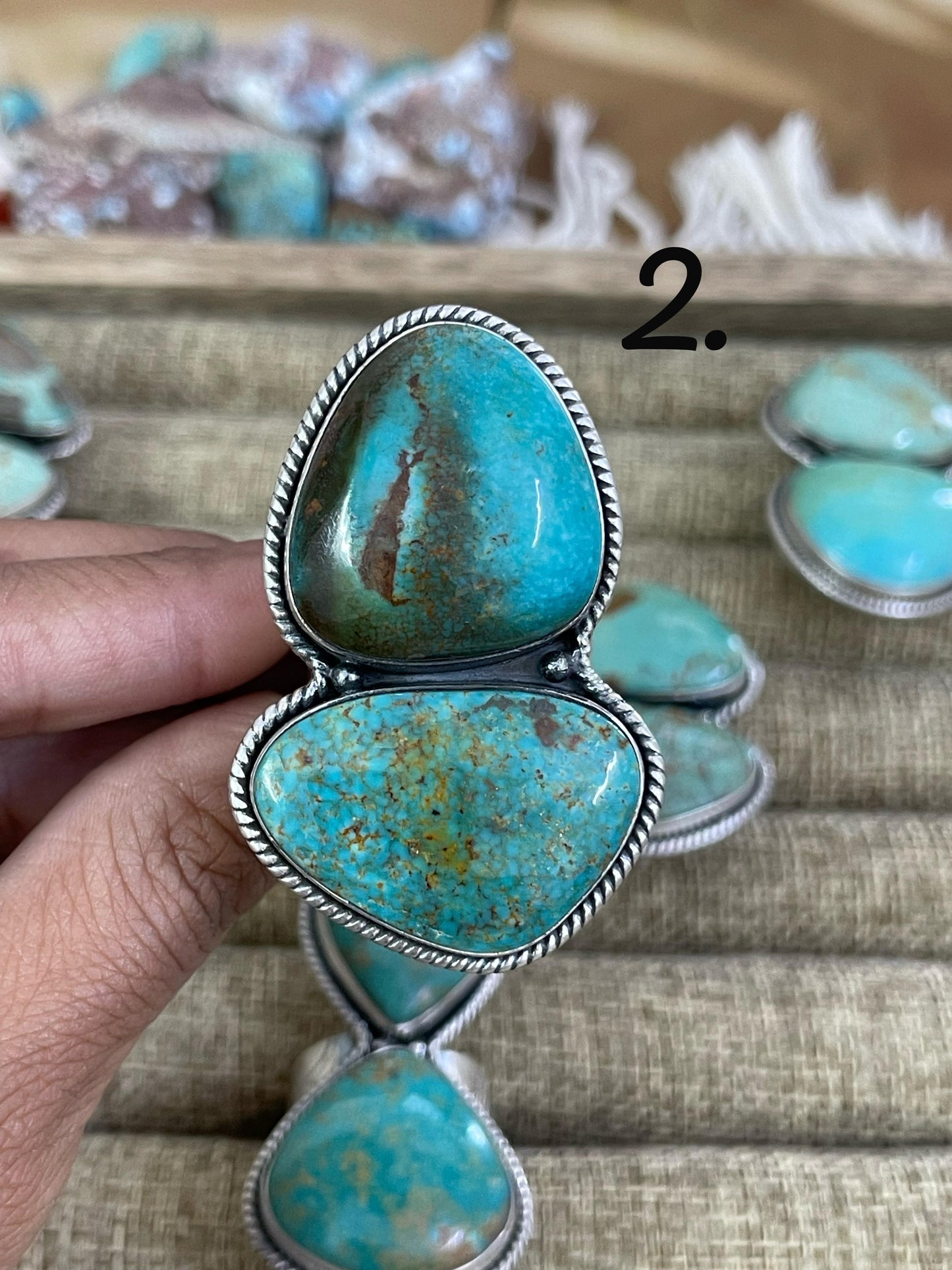 Handmade Sterling Silver Royston Turquoise Adjustable Ring, Signed Nizhoni