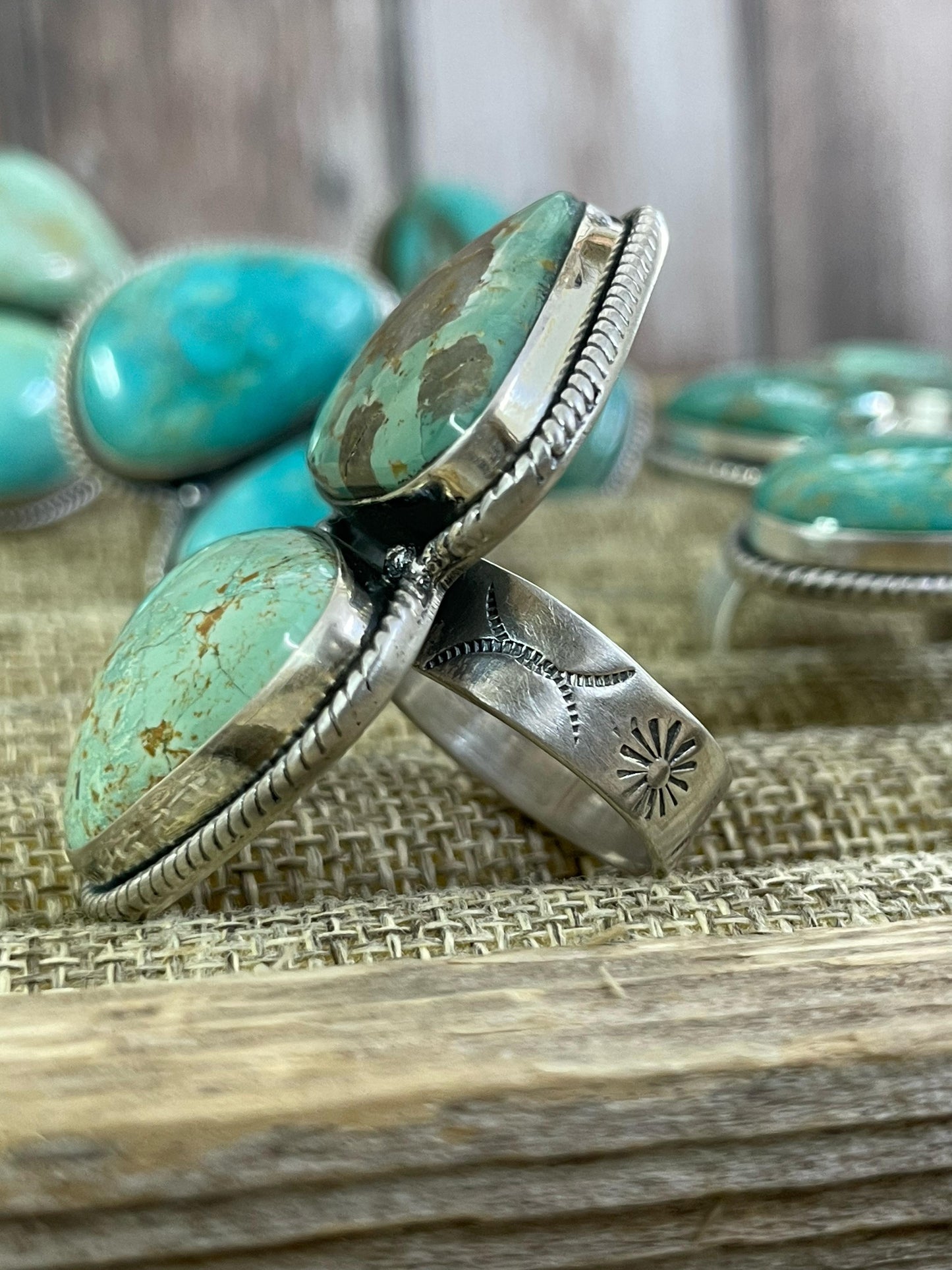 Handmade Sterling Silver Royston Turquoise Adjustable Ring, Signed Nizhoni