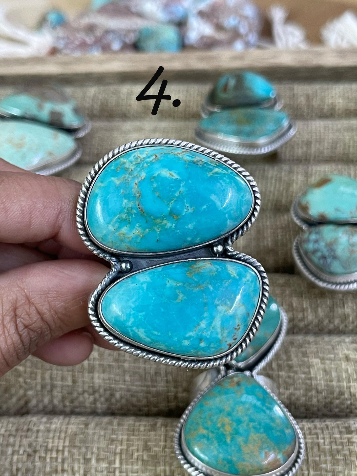 Handmade Sterling Silver Royston Turquoise Adjustable Ring, Signed Nizhoni