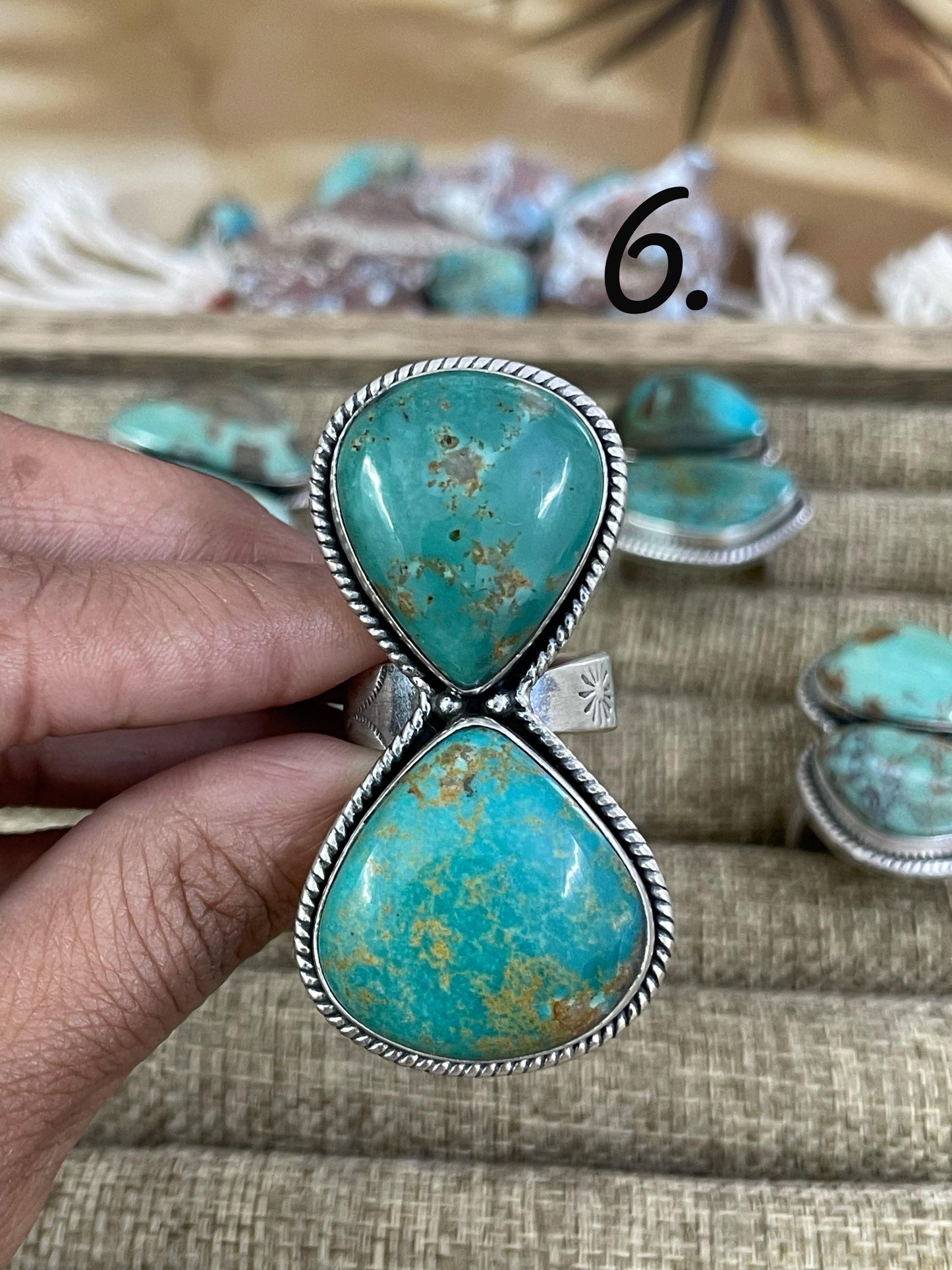 Handmade Sterling Silver Royston Turquoise Adjustable Ring, Signed Nizhoni