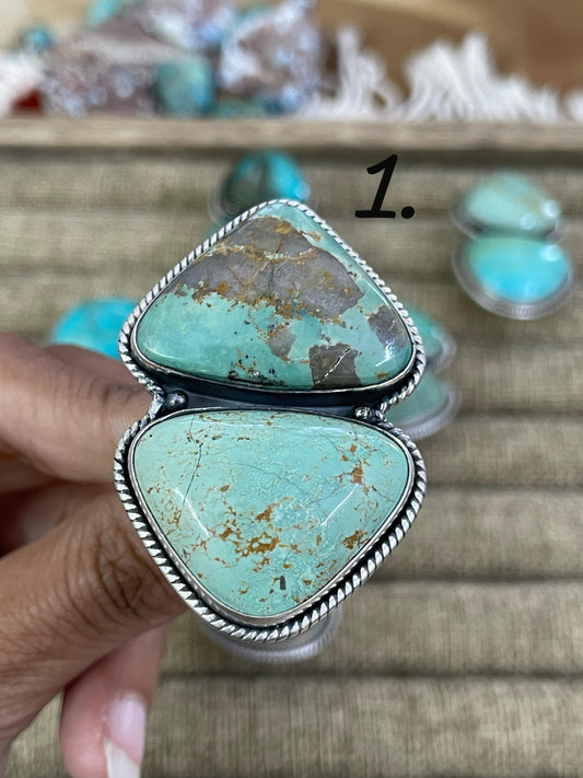 Handmade Sterling Silver Royston Turquoise Adjustable Ring, Signed Nizhoni