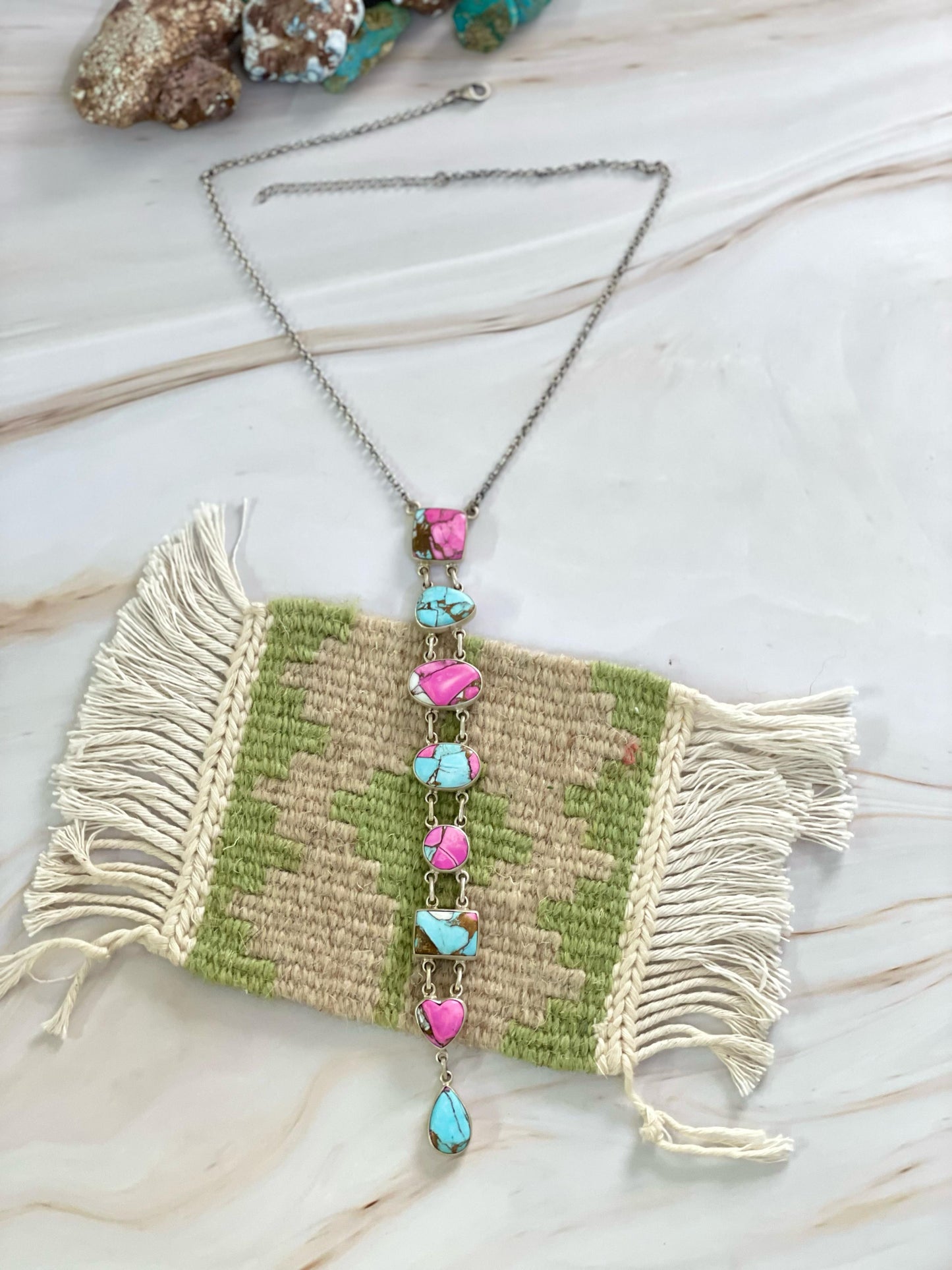 Handmade Sterling Silver Cotton Candy Necklace, Signed Nizhoni