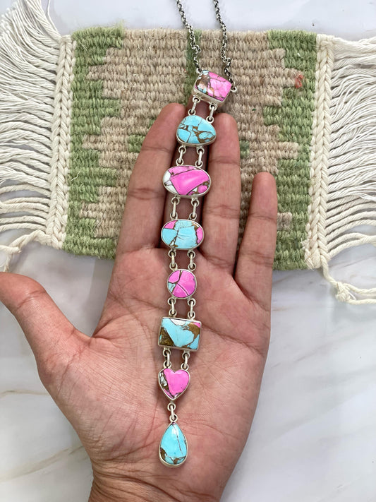 Handmade Sterling Silver Cotton Candy Necklace, Signed Nizhoni