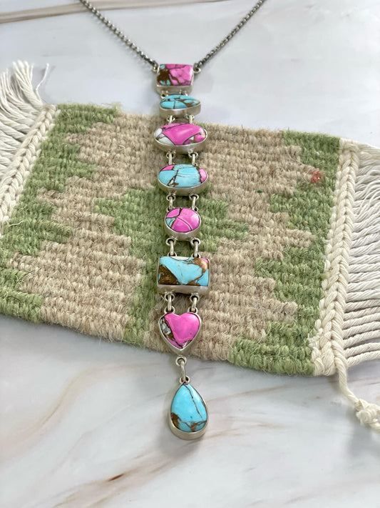 Handmade Sterling Silver Cotton Candy Necklace, Signed Nizhoni