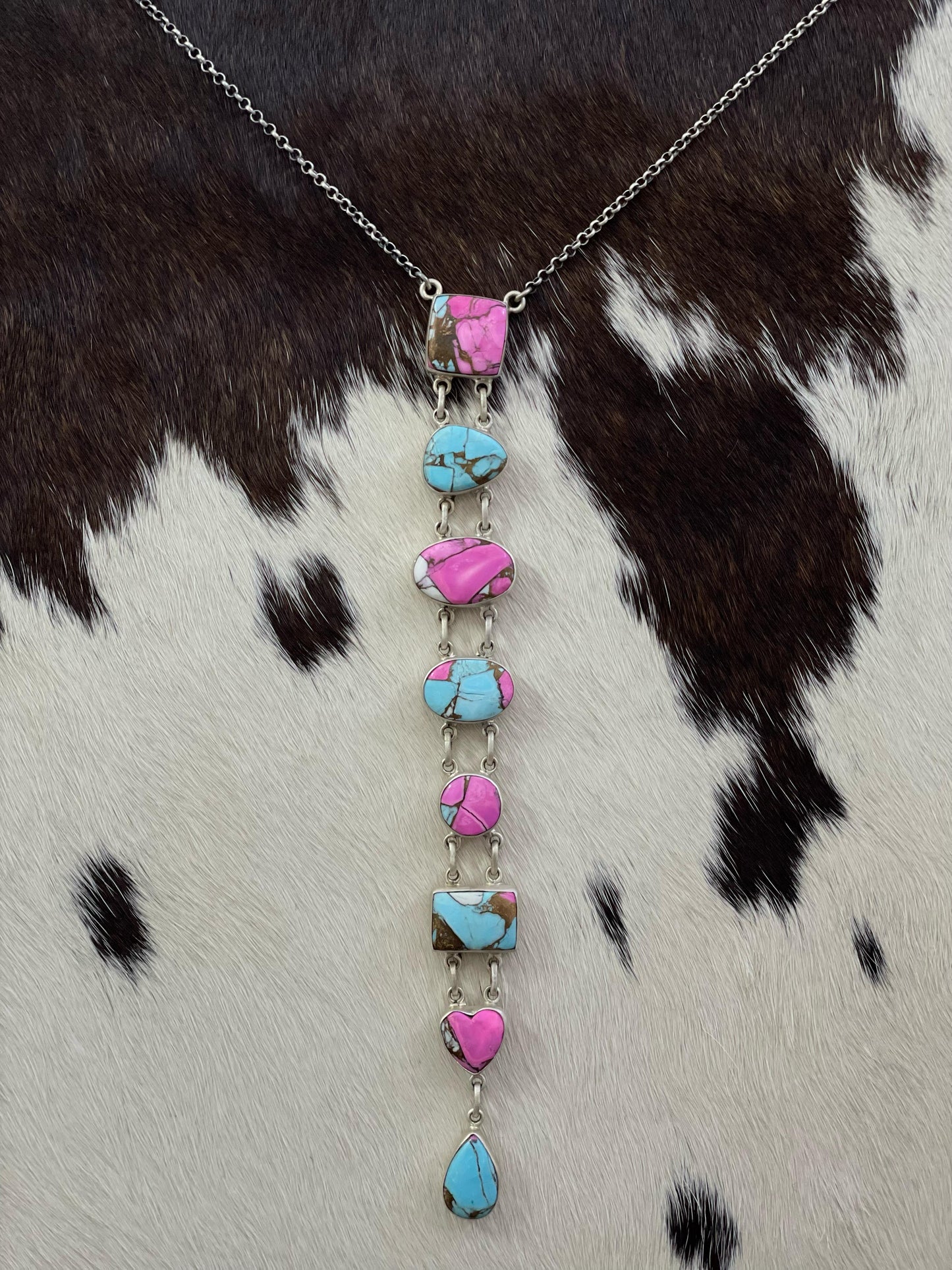 Handmade Sterling Silver Cotton Candy Necklace, Signed Nizhoni