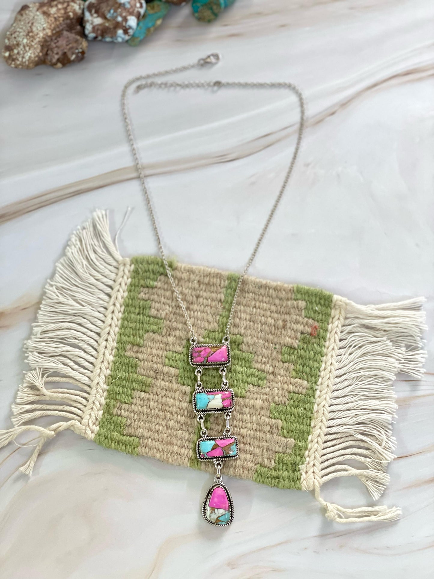 Handmade Sterling Silver, Cotton Candy Necklace Signed Nizhoni