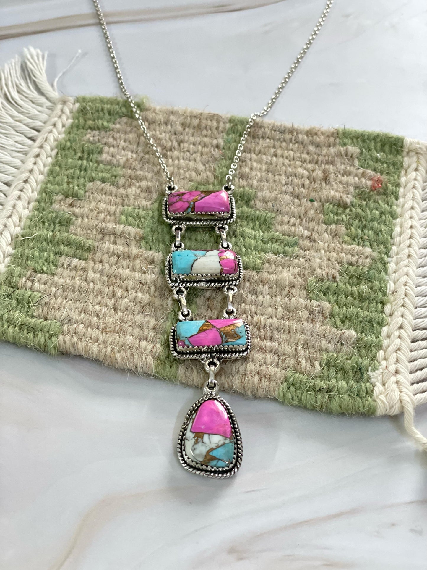Handmade Sterling Silver, Cotton Candy Necklace Signed Nizhoni