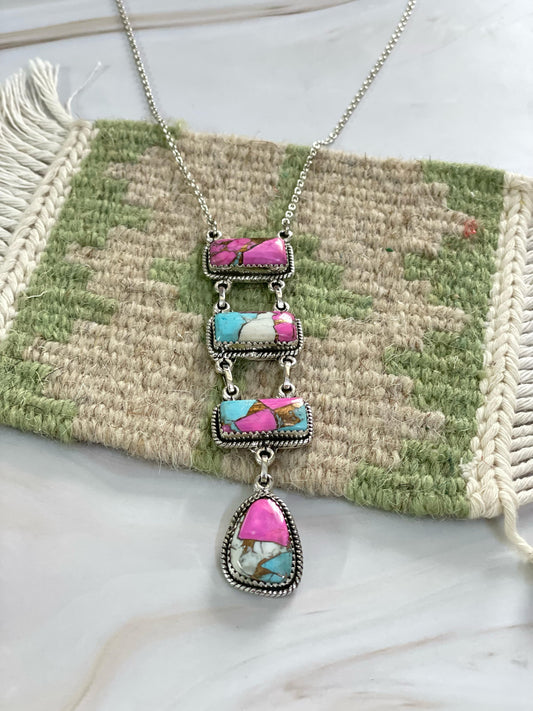 Handmade Sterling Silver, Cotton Candy Necklace Signed Nizhoni