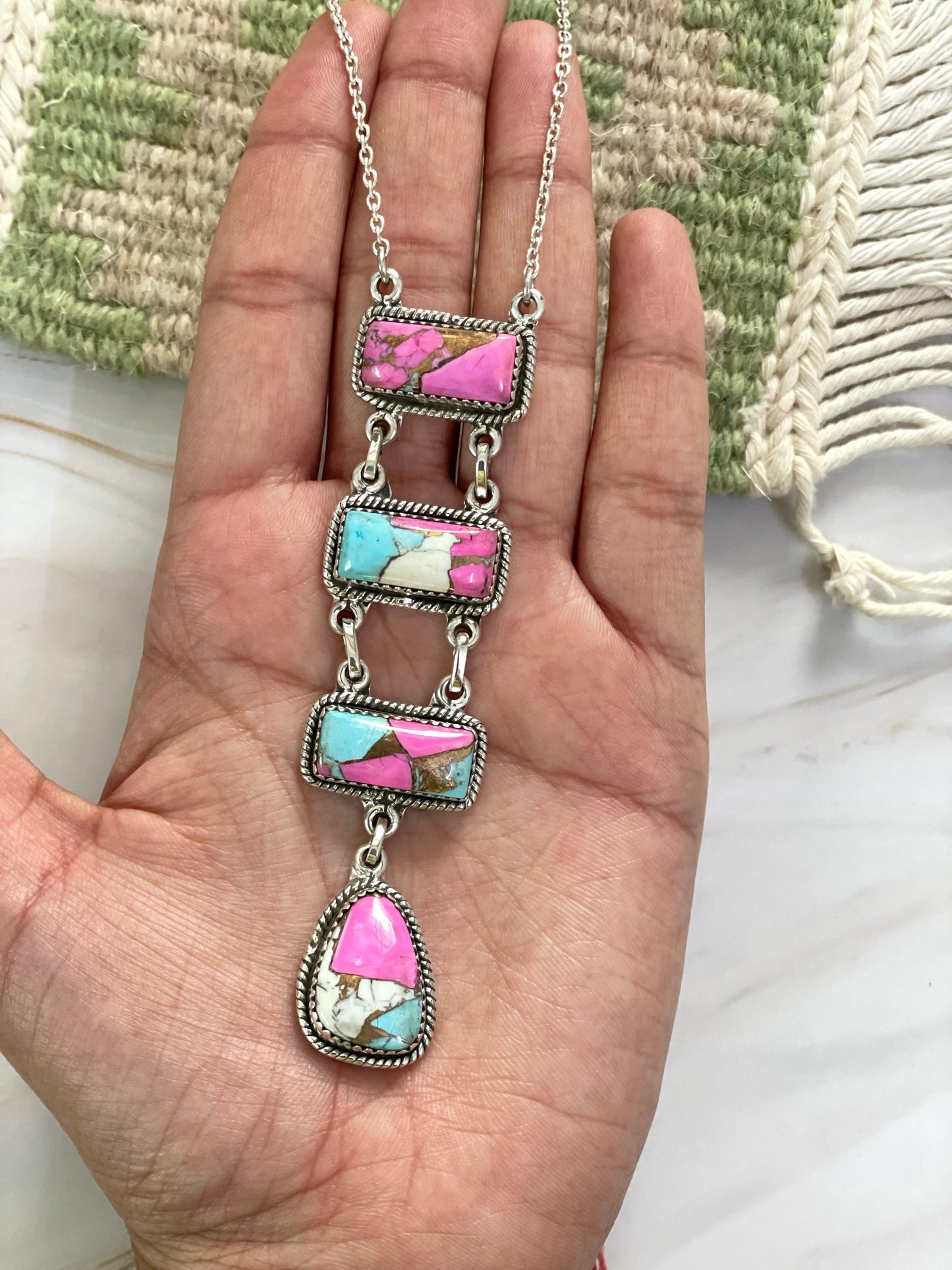 Handmade Sterling Silver, Cotton Candy Necklace Signed Nizhoni