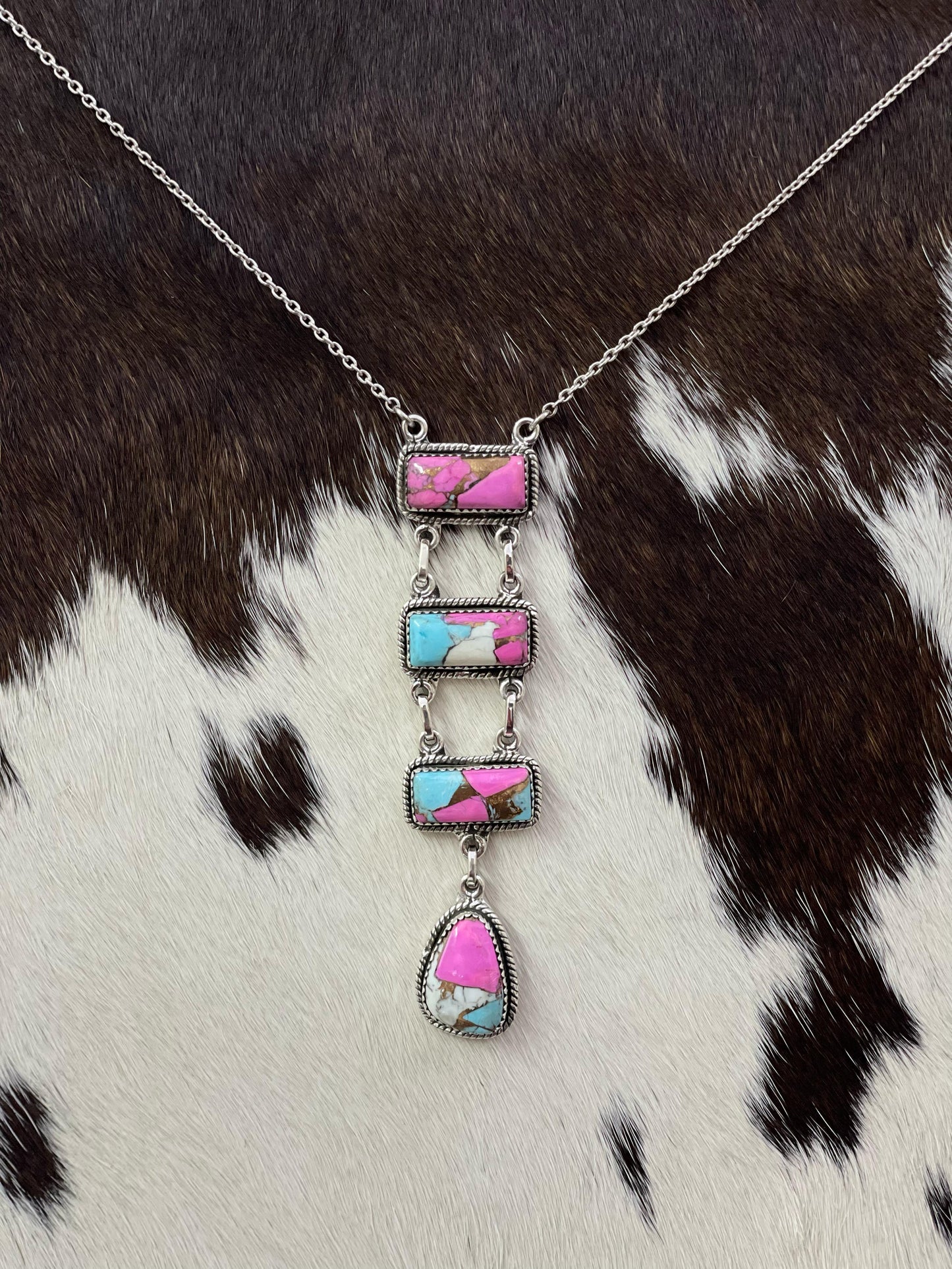 Handmade Sterling Silver, Cotton Candy Necklace Signed Nizhoni