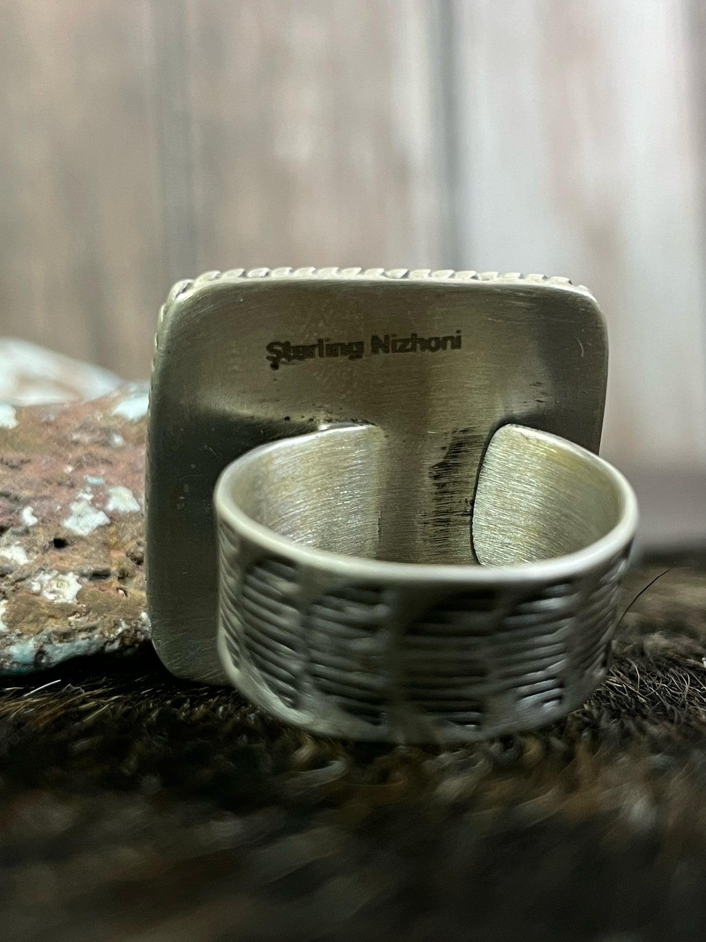 Handmade Sterling Silver Ice Blue Dahlia Adjustable Ring, Signed Nizhoni