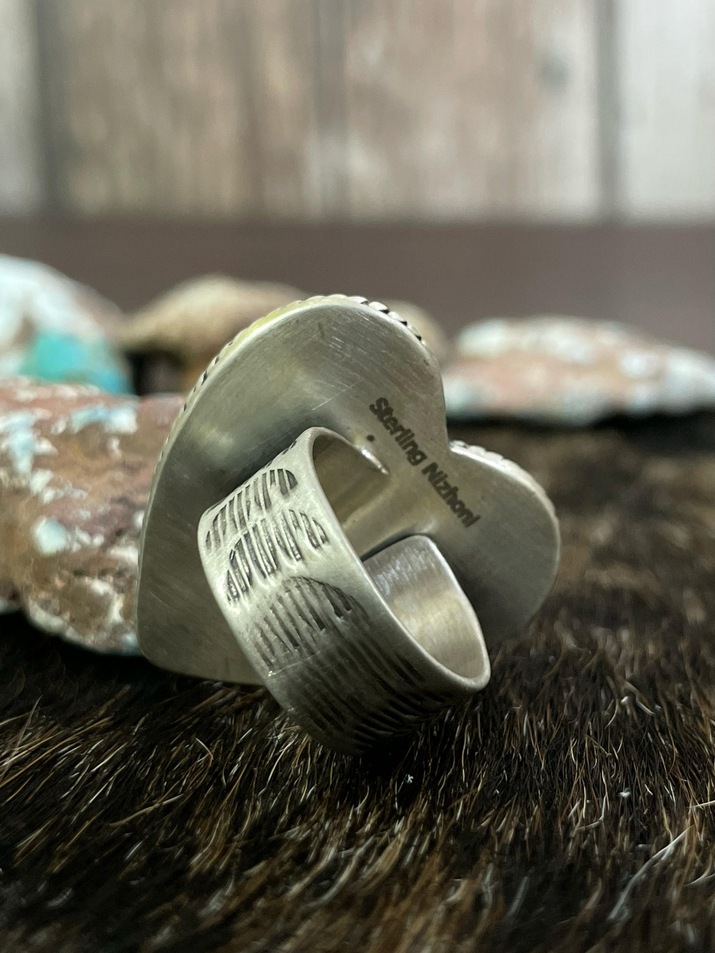 Handmade Sterling Silver Purple Kingman Dahlia Adjustable Ring, Signed Nizhoni