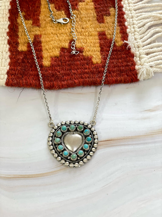 Handmade Sterling Silver Turquoise Necklace, Signed Nizhoni