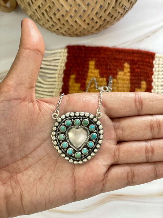 Handmade Sterling Silver Turquoise Necklace, Signed Nizhoni