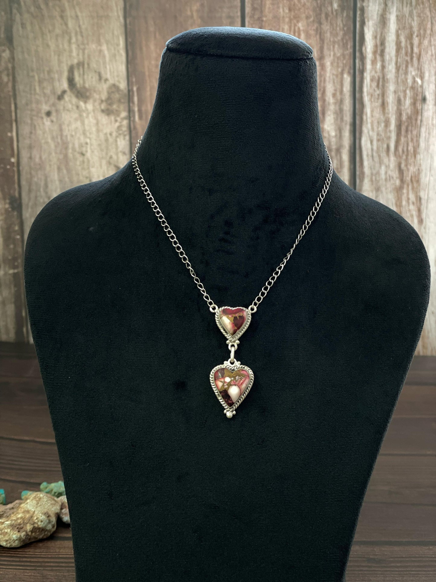 Handmade Sterling Silver Rose Dahlia, Purple, Orange Mojave, Royston Turquoise, Mojave, Green Mojave, Turquoise-Coral Mix, Purple Kingman Mojave Necklace, Signed Nizhoni