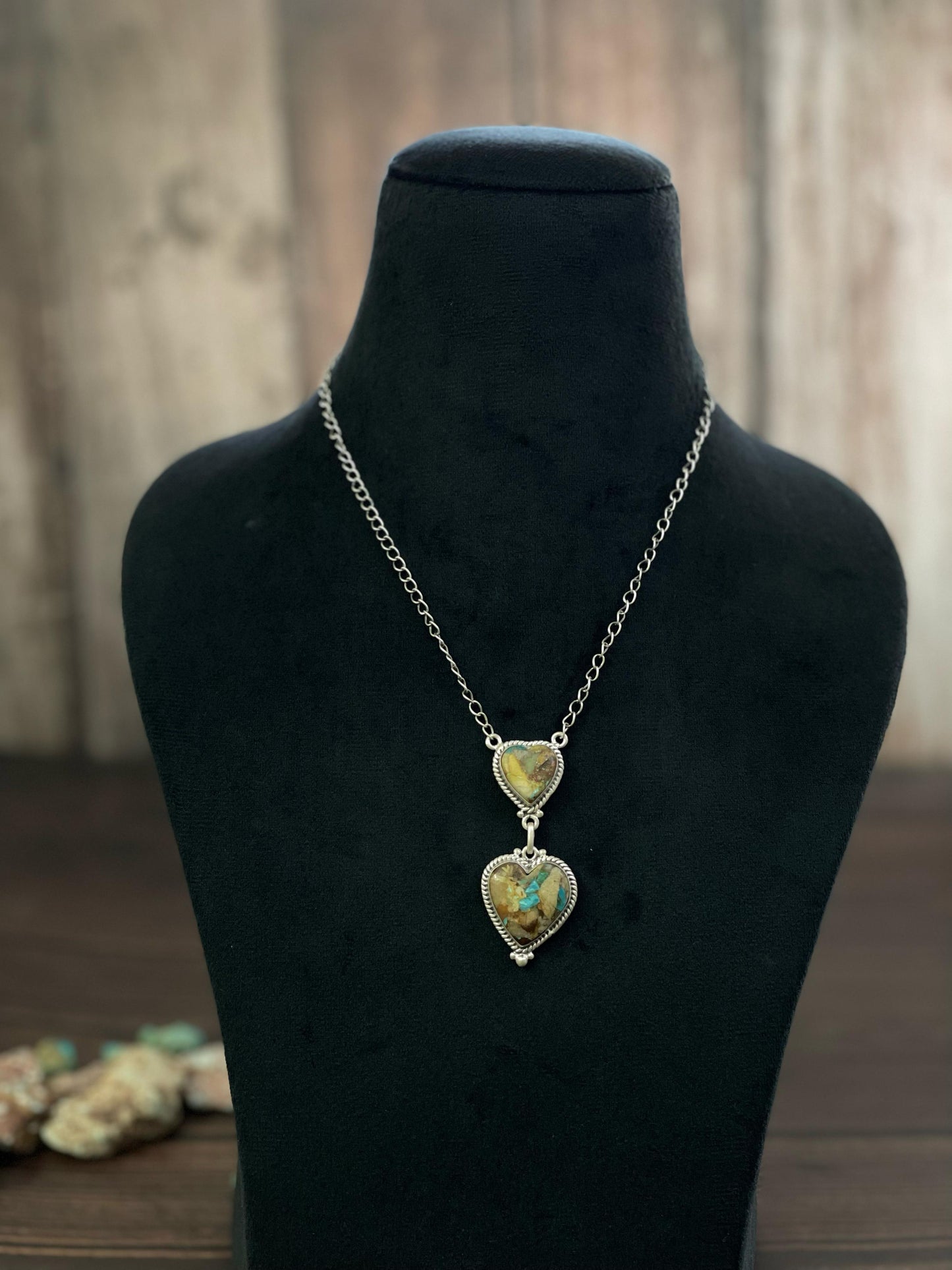 Handmade Sterling Silver Rose Dahlia, Purple, Orange Mojave, Royston Turquoise, Mojave, Green Mojave, Turquoise-Coral Mix, Purple Kingman Mojave Necklace, Signed Nizhoni