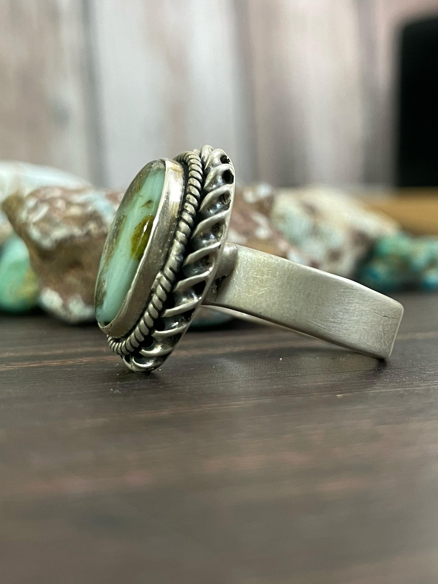 Handmade Sterling Silver Paloma Turquoise and Number 8 Turquoise Adjustable Ring, Signed Nizhoni