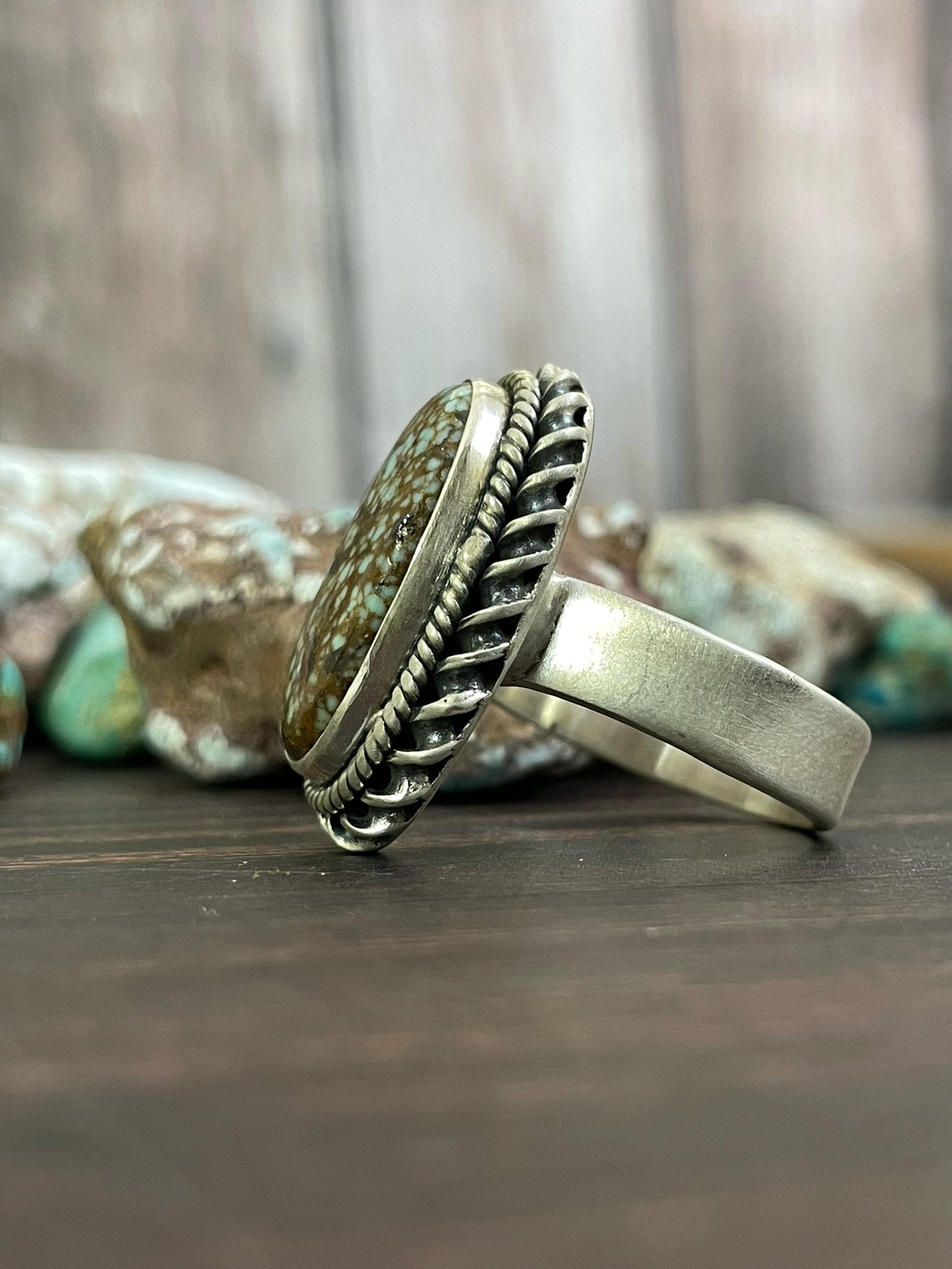 Handmade Sterling Silver Paloma Turquoise and Number 8 Turquoise Adjustable Ring, Signed Nizhoni
