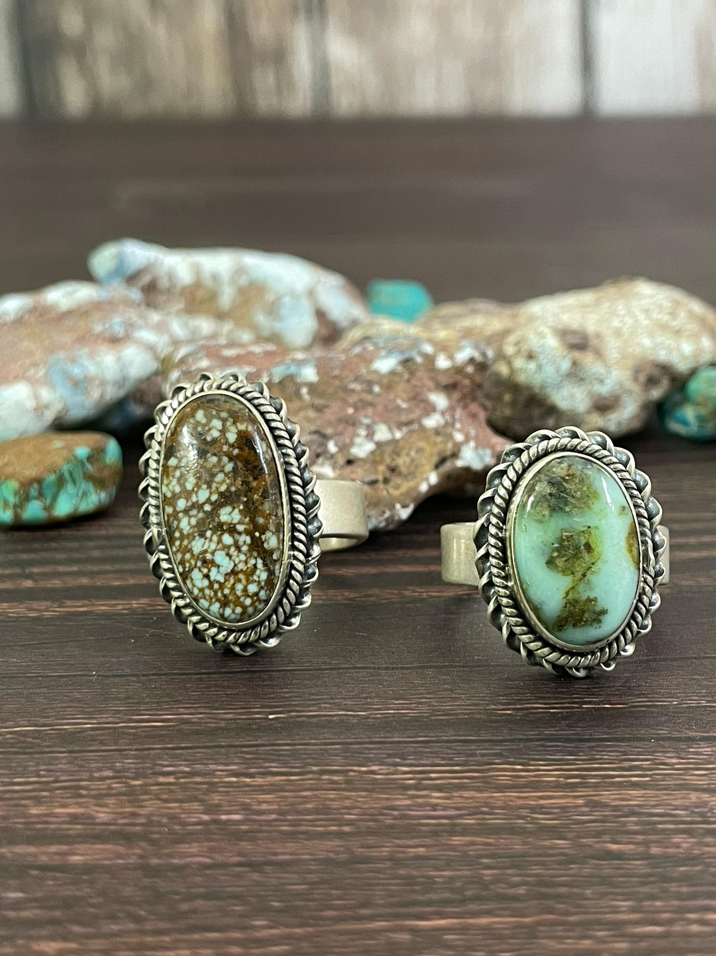 Handmade Sterling Silver Paloma Turquoise and Number 8 Turquoise Adjustable Ring, Signed Nizhoni