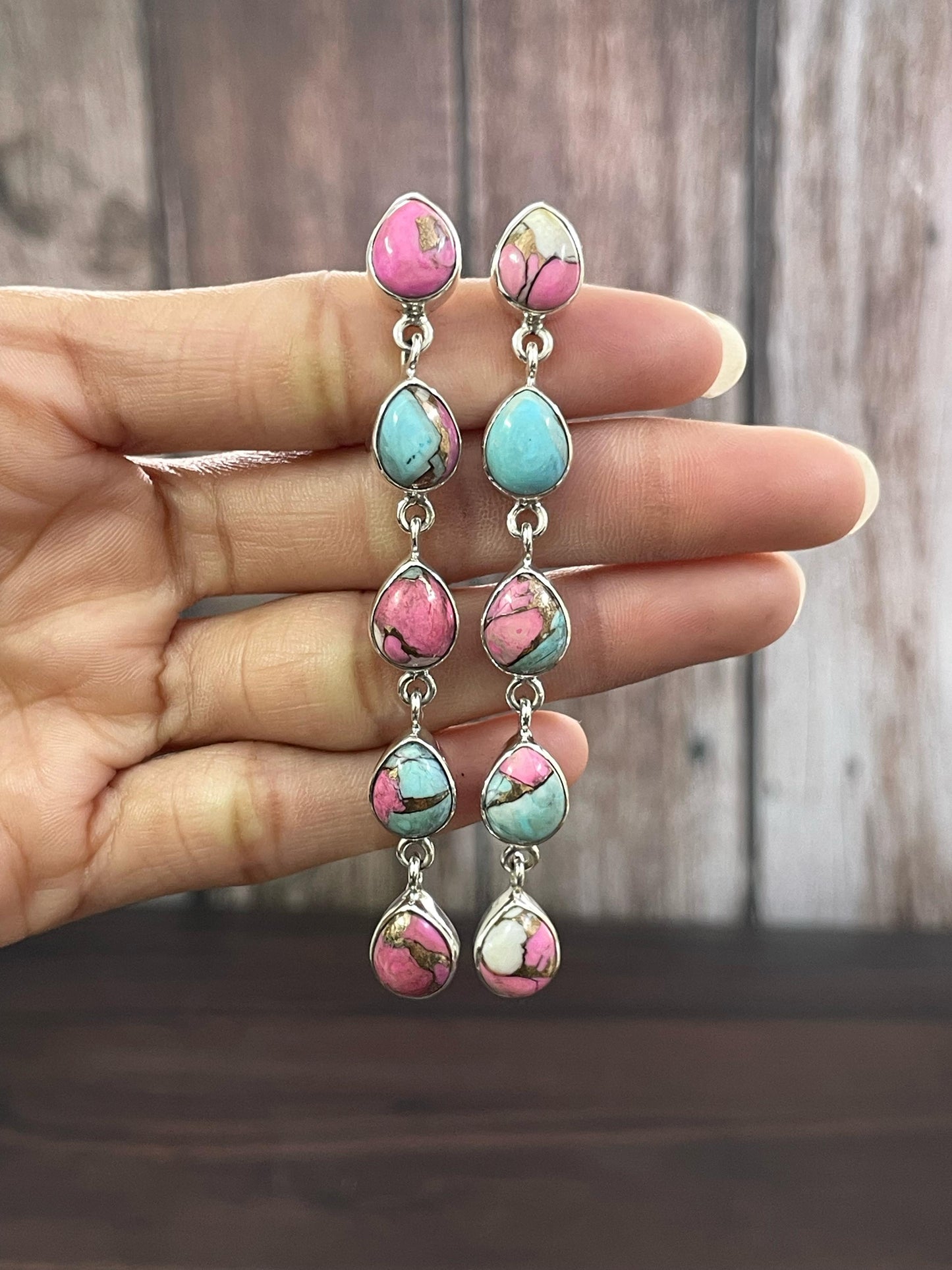 Handmade Sterling Silver Purple Mojave, Mojave, Rose Dahlia and Cotton Candy Post Earrings, Signed Nizhoni