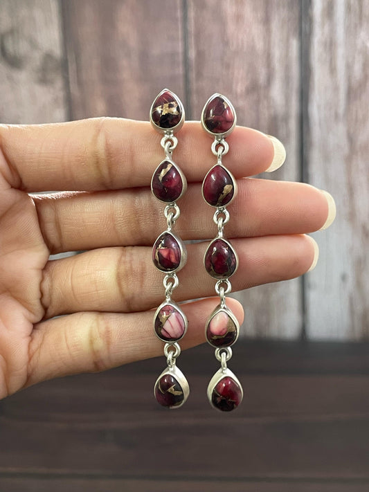 Handmade Sterling Silver Purple Mojave, Mojave, Rose Dahlia and Cotton Candy Post Earrings, Signed Nizhoni