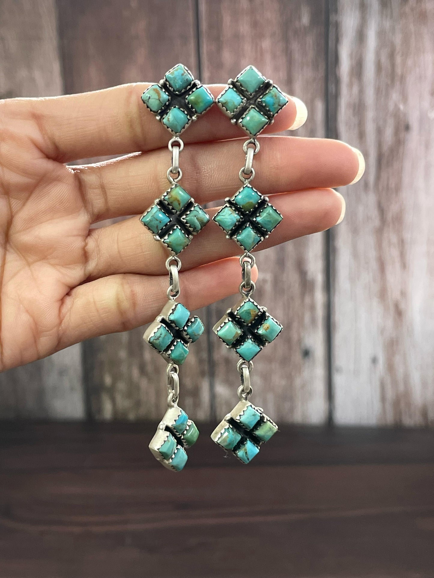 Handmade Sterling Silver Post Earring, Options-BLACK ONYX,  ROSE DAHLIA, Turquoise, WILD HORSE, ORANGE MOJAVE,  COTTON CANDY, Signed Nizhoni