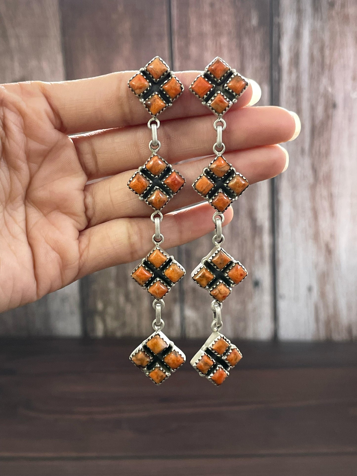 Handmade Sterling Silver Post Earring, Options-BLACK ONYX,  ROSE DAHLIA, Turquoise, WILD HORSE, ORANGE MOJAVE,  COTTON CANDY, Signed Nizhoni