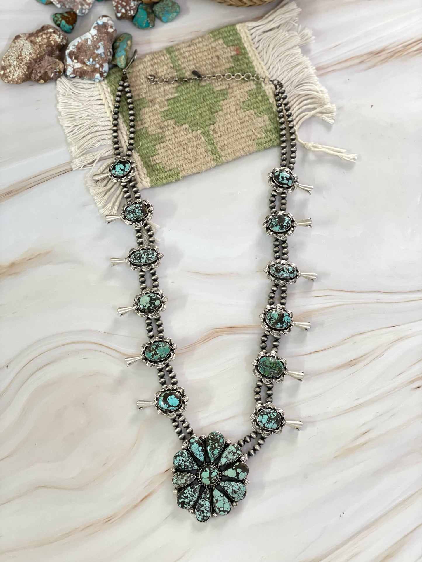 Handmade Sterling Silver New Lander Turquoise Necklace, Signed Nizhoni